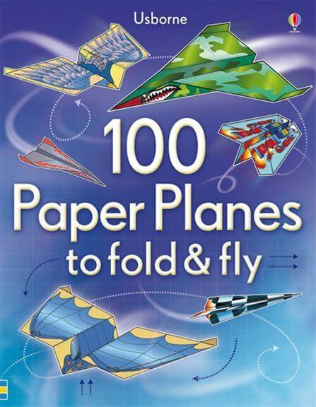 Book cover with colorful illustrated paper planes flying against a blue background with grid lines and flight paths.