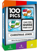 Colorful game box with speech bubbles, snowflake patterns, and icons for 50 cards and age six plus rating.