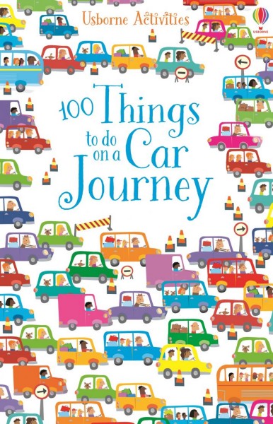 Vibrant children's book cover with blue decorative title surrounded by a busy illustration of colorful cartoon cars.