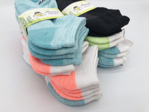 Twelve pairs of dealonlinenz kids' ankle cushion socks for 4-6 years, soft and comfortable with colorful patterns.