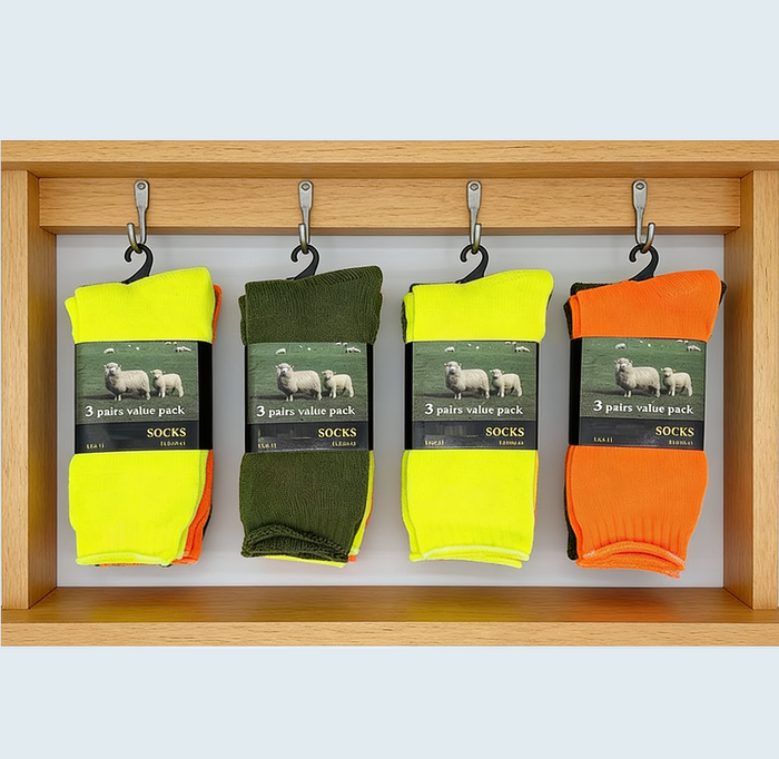 12 pairs of dealonlinenz high visibility safety work socks with cushioning, designed for durability and comfort during work.