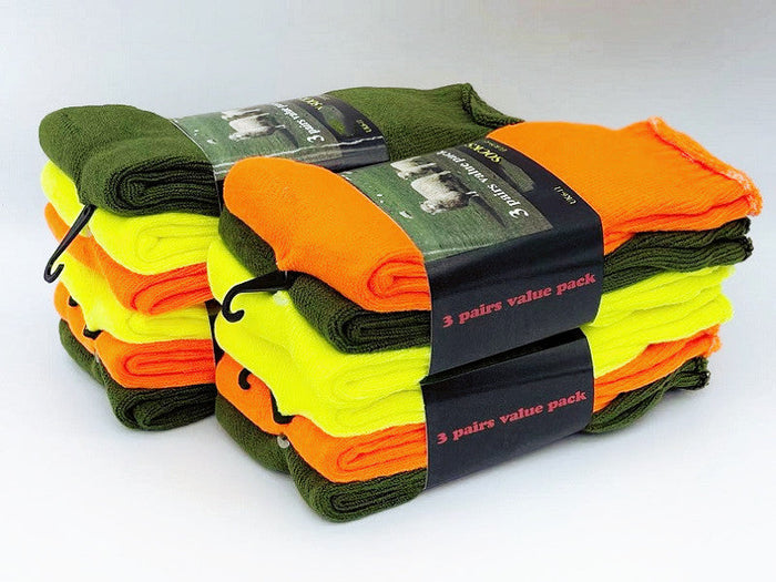 Set of 12 dealonline.nz high visibility safety work socks with cushioning, designed for comfort and durability.