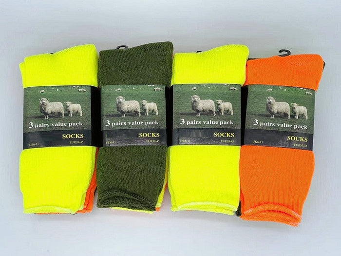 12 pairs of dealonlinenz high visibility safety work socks with cushioning for added comfort and protection.