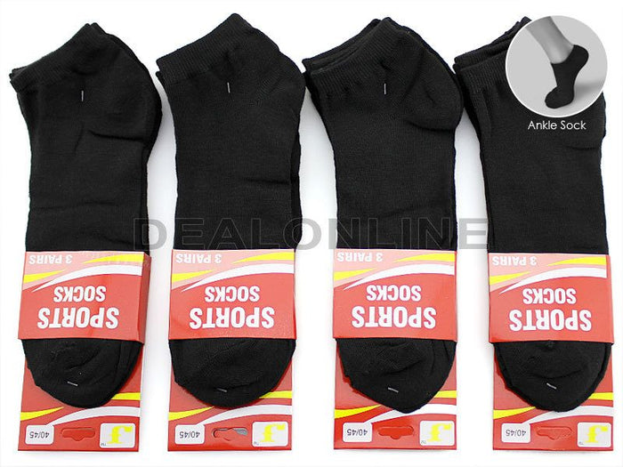 Pair of black thin ankle socks from dealonline.co.nz, size M7-11/W9-13, displayed flat with ribbed cuffs and smooth fabric.