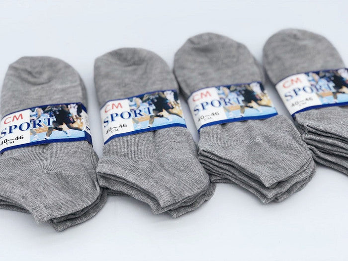 12 pairs of grey thin ankle socks from dealonline.co.nz, showing close-up of soft fabric and ankle-length fit.