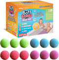 Colorful box of Baff Bombz value pack with 12 spherical bath bombs in green, blue, pink, and purple colors.