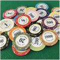 Set of 25 plastic poker chips in various colors, 14g each, for casino poker games in a dealonline.co.nz poker set.