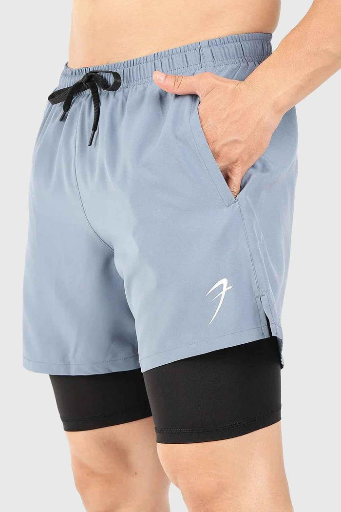 Light grey 2-in-1 5-inch compression shorts by Fuaark Nz, designed for active wear and athletic performance.
