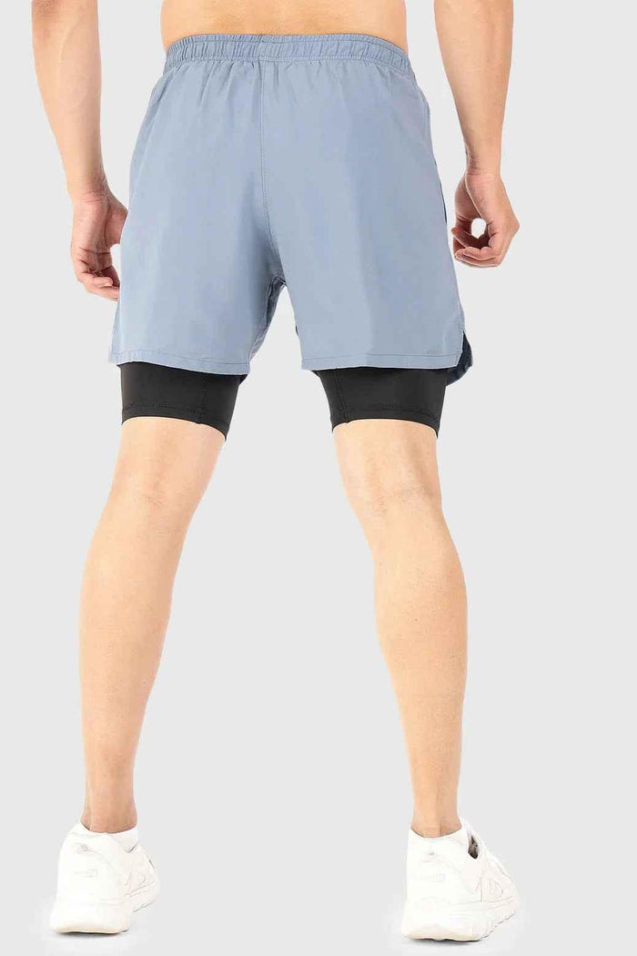 Light grey 2-in-1 5-inch compression shorts by Fuaark Nz, featuring a fitted athletic design for active wear.