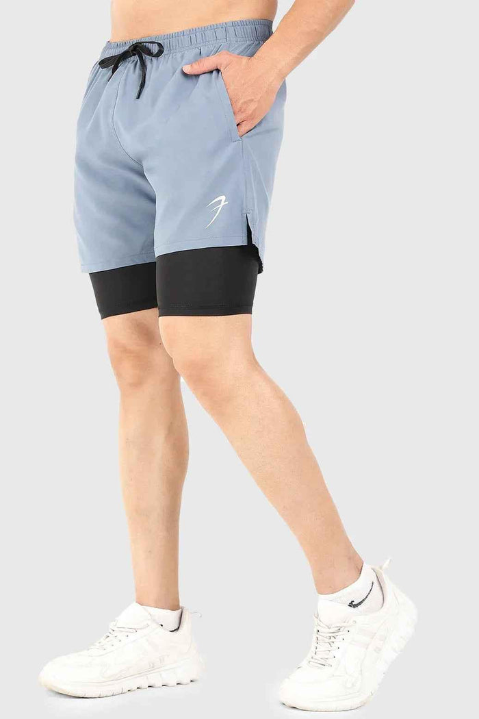 Light grey 2 in 1 5-inch compression shorts by Fuaark Nz, featuring a snug fit and athletic design for active wear.
