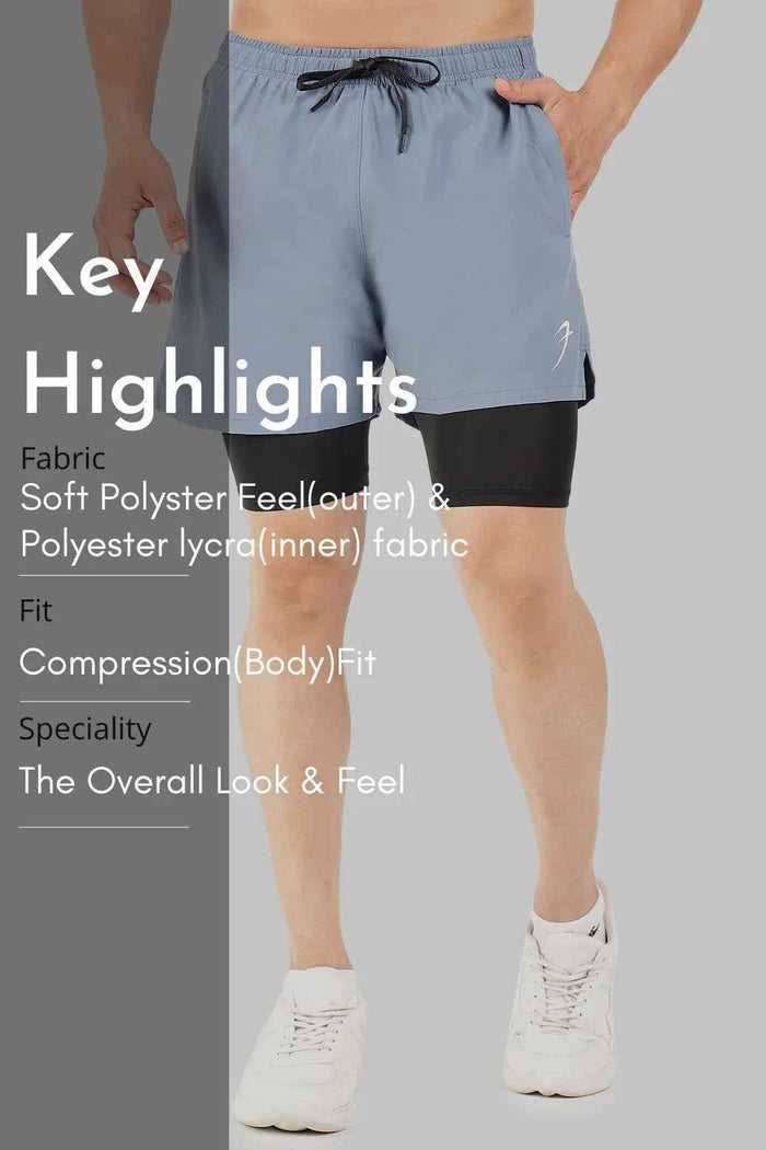 Light grey 2-in-1 5-inch compression shorts by Fuaark Nz, designed for comfort and athletic support.