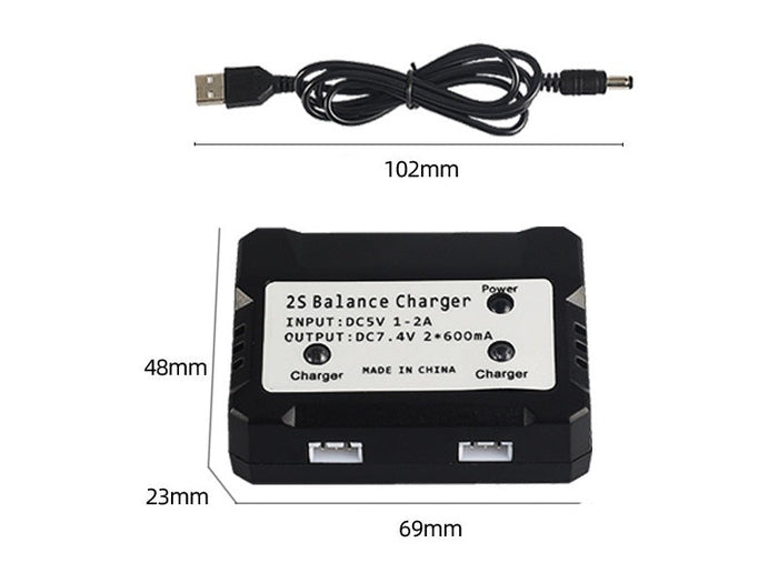 Dealonlinenz 2-in-1 7.4V USB drone charger with compact design, suitable for charging drone batteries efficiently.