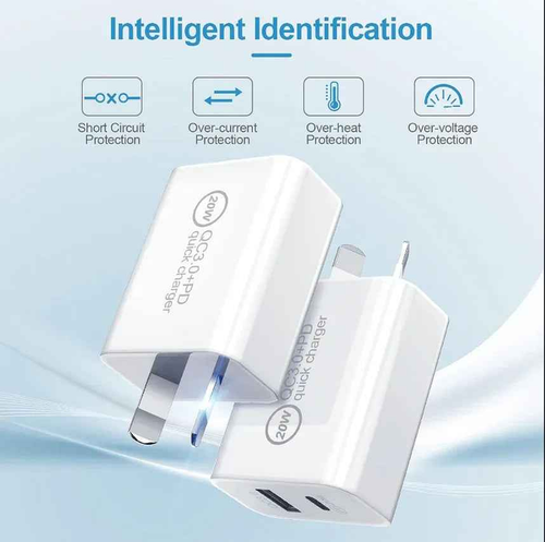 Techplus 20W fast wall charger with USB-C PD port and Type-C cable for quick device charging.