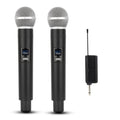 Wireless microphones with receiver and rechargeable batteries, ideal for karaoke, offering 100 ft range from dealonline.co.nz