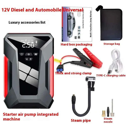 Mead's Supply & Equipment Outfitters 3-in-1 Car Jump Starter Power Bank with Air Compressor for camping and vehicle emergencies.
