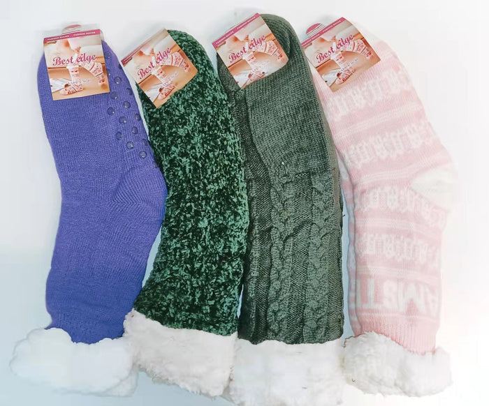 Three pairs of dealonlinenz thermal fleece-lined fuzzy cozy socks, soft and warm for cold weather, shown in a close-up image.