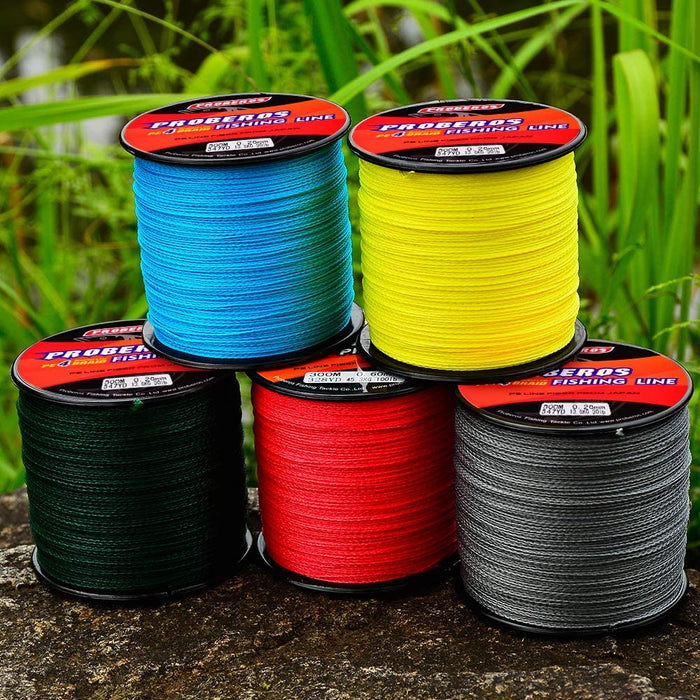 Braided fishing line by dealonline.co.nz, 40lb strength, 500m length, 4-strand multifilament PE braid wire, close-up of the line spool