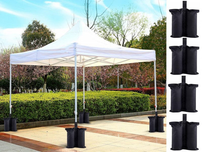 Set of four Dealonline.nz gazebo leg sandbag weights for tent anchors, sturdy marquee sand bags for securing outdoor tents.