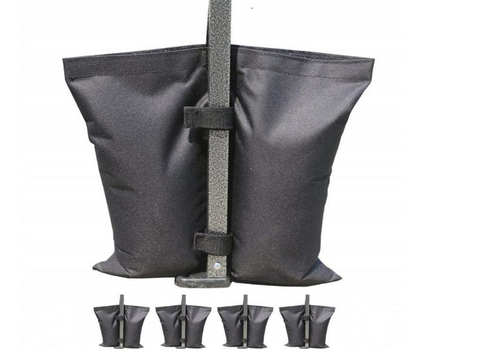Set of four DealOnlineNZ gazebo foot leg sandbag tent anchors with marquee weights and sandbags for tent stability.