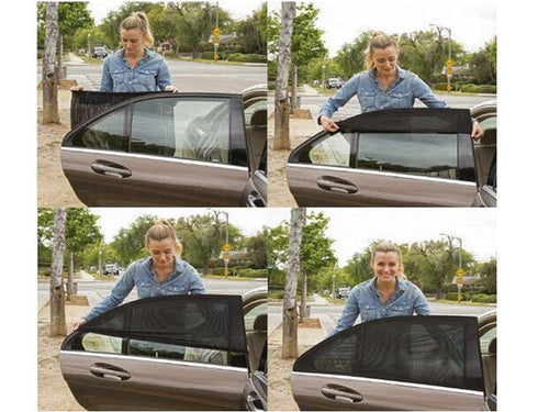 Dealonline.nz 4-piece car sun shade set with mesh visor covers for front and rear side windows, blocking sunlight and UV rays.