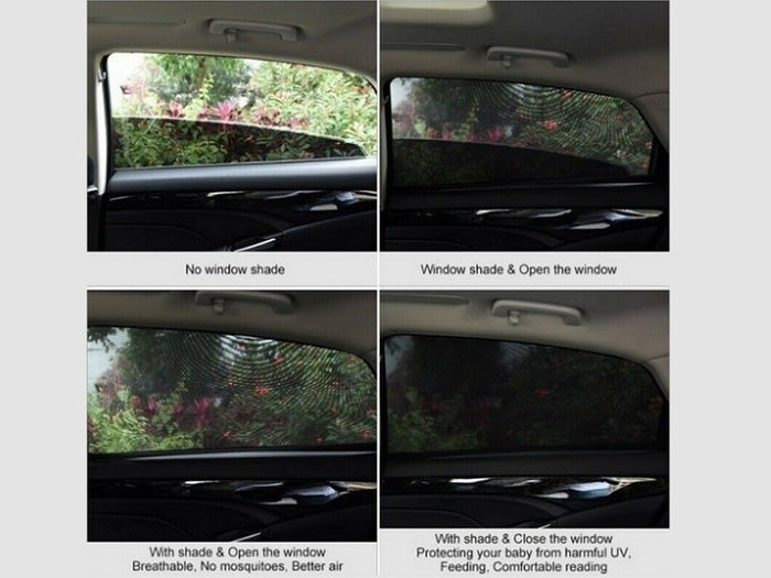 Set of four dealonlinenz car sun shade covers for front and rear side windows, mesh visor shields for sun protection.