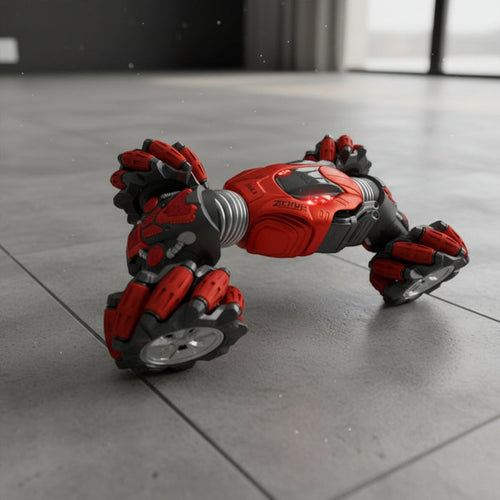 Dealonlinenz 4WD remote control stunt car transformer with colorful design, capable of performing stunts and transforming into different modes.