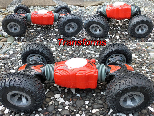 Dealonlinenz 4WD remote control stunt car with lights, showcasing its transformable design and colorful illuminated features.
