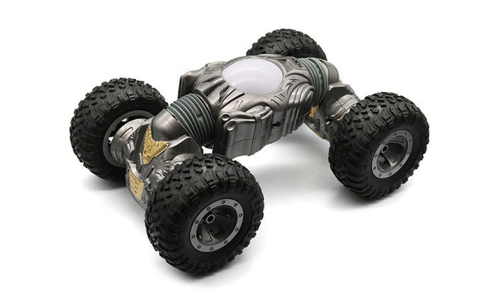 Dealonlinenz 4WD remote control stunt car with lights, showcasing its transformable design and vibrant lighting features.