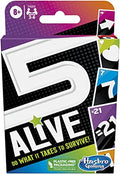 Purple and black box featuring a large white 5 above the word ALIVE, colorful card graphics, and Hasbro Gaming logo.