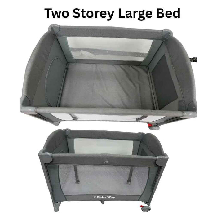 Baby Way NZ 5-in-1 portable co-sleeper crib with changing table and toy bar, designed for travel and convenient infant comfort.