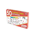 Red box with yellow text showing playing cards used for math addition and place value activities for ages 5 and up.
