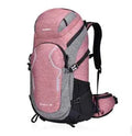Red 50L nylon hiking backpack by Mead's Supply & Equipment Outfitters, lightweight outdoor sports rucksack with embroidered design.
