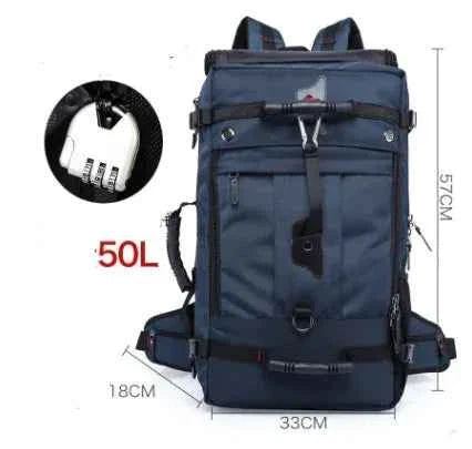 Mead's Supply & Equipment Outfitters Army Green 50L Oxford fabric hiking backpack with large capacity and durable construction for outdoor adventures.
