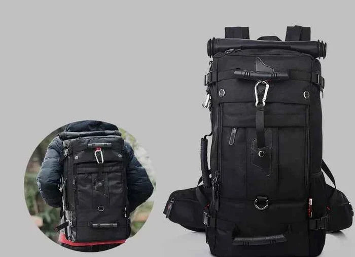 Mead's Supply & Equipment Outfitters 50L Oxford fabric hiking backpack in army green, large capacity travel pack with durable construction.