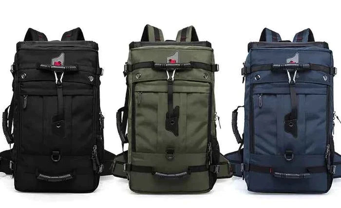 Mead's Supply & Equipment Outfitters army green 50L Oxford fabric hiking backpack with large capacity and durable construction for outdoor adventures.
