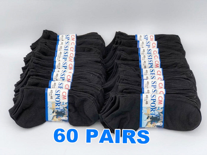 Pair of black thin ankle socks for men and women, size M7-11/W8-12, from dealonline.co.nz, shown laid flat with a close-up view.