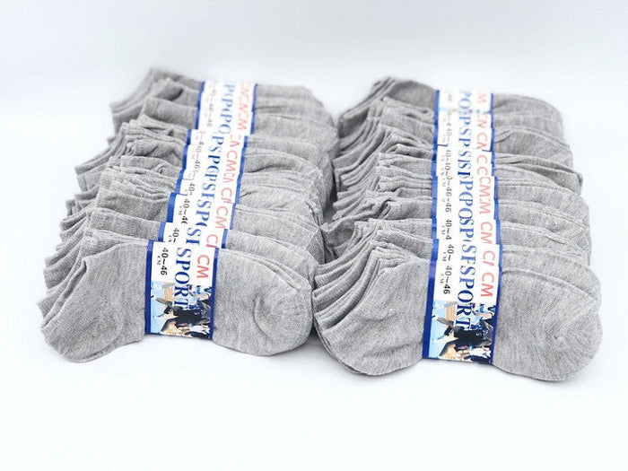 Set of 60 grey thin ankle socks by dealonline.co.nz, suitable for sizes M7-11/W8-12, shown in the image.