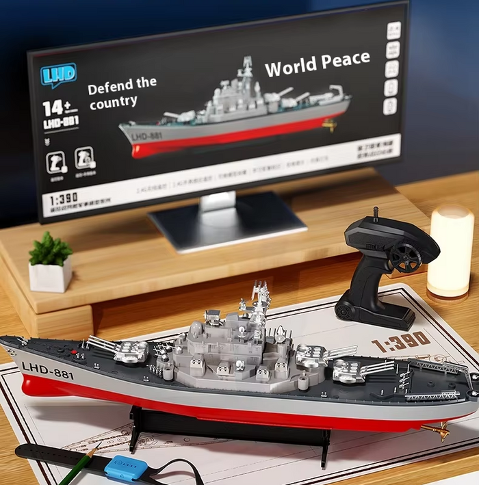 Large 60cm RC battleship toy by dealonline.co.nz, detailed model with 2.4G remote control for kids and adults.
