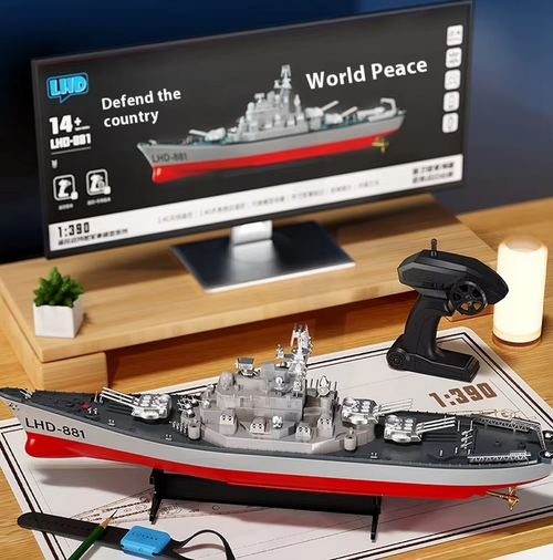Large 60cm RC battleship toy by dealonline.co.nz, detailed model with 2.4G remote control for kids and adults.