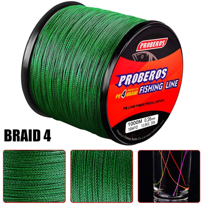 Dealonlinenz 60lb 500m braided fishing line with four strands, strong multifilament PE braid wire for freshwater and saltwater fishing.