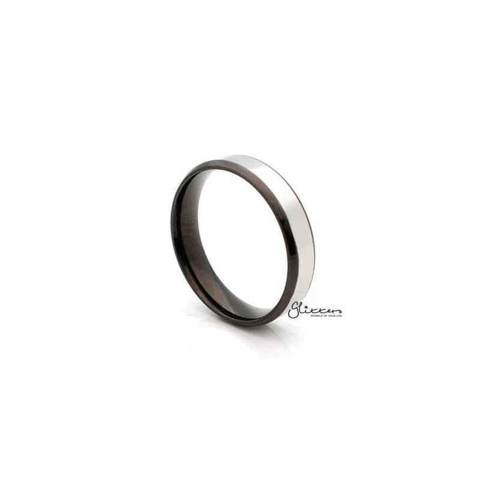 Stainless steel black 2-tone polished center band ring, 6mm wide, by Glitters, showcasing a sleek, stylish ring design.