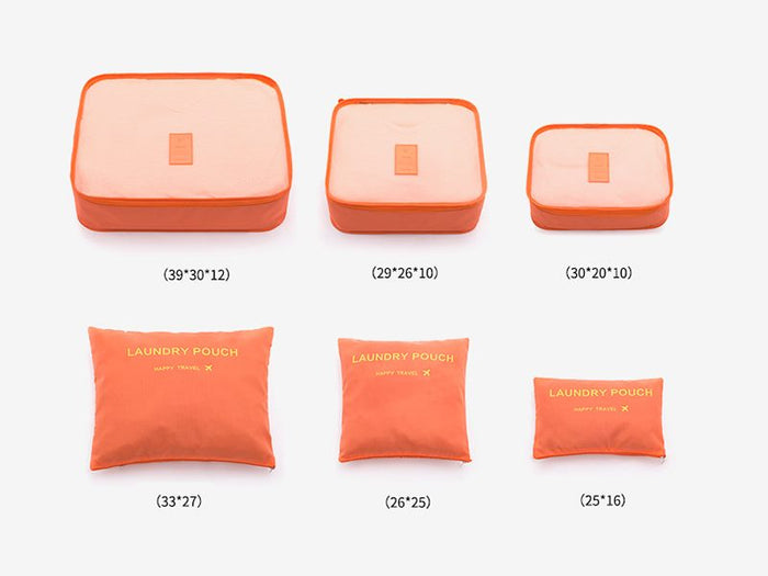 Set of six dealonline.nz travel storage bags for clothes, luggage packing cubes, and suitcase organization.