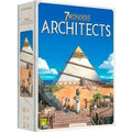 Blue board game box featuring a large white pyramid under construction and ancient figures on a wooden dock.
