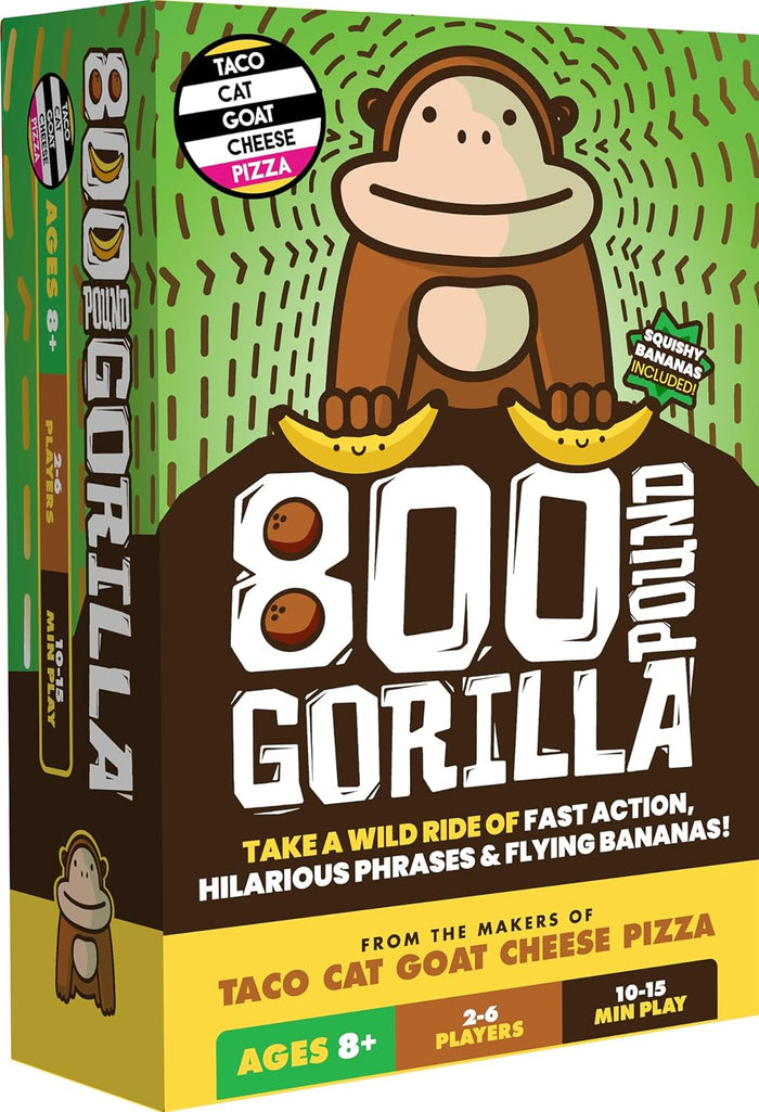 Green and brown game box for 800 Pound Gorilla featuring a cartoon gorilla holding bananas and bold white lettering.