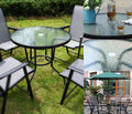 Round 80cm tempered glass garden table by dealonlinenz, featuring a sleek modern design with sturdy metal legs.