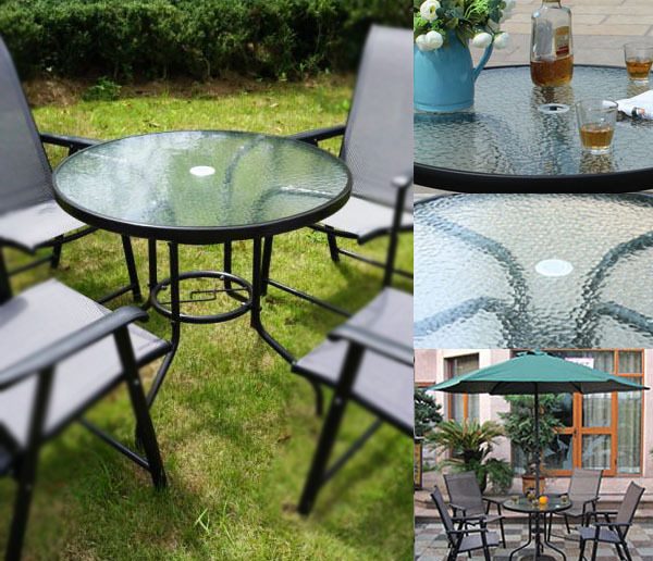 Round 80cm tempered glass garden table by dealonlinenz, featuring a sleek modern design with sturdy metal legs.