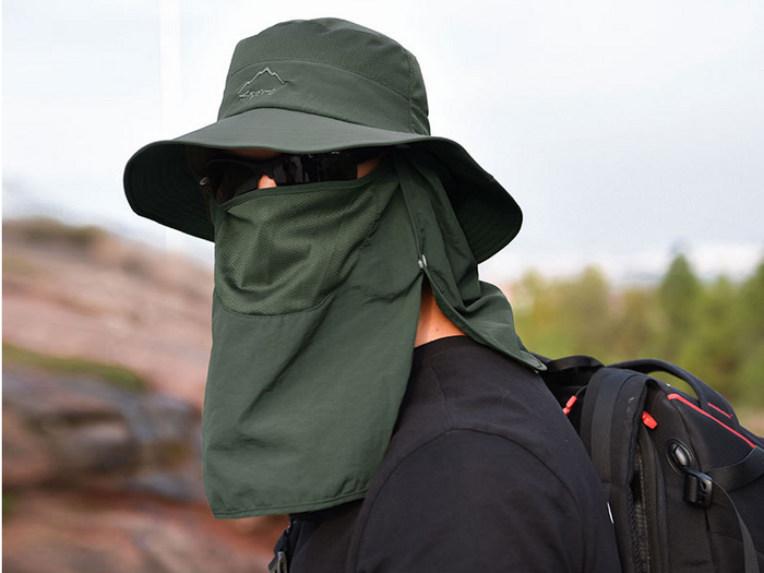 Green wide brim sun hat by dealonline.co.nz, outdoor fishing and hiking bucket cap with UV protection.