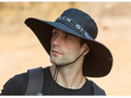 Black wide-brim sun hat by dealonline.co.nz, outdoor fishing and hiking cap with UV protection, lightweight and breathable design.