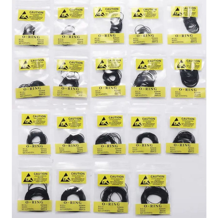 Set of 950 watch O-rings in 0.5mm to 30mm sizes for waterproof watches, designed for watch repair and waterproof sealing.