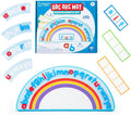 Rainbow alphabet mat set with blue arc board, red and blue magnet letters, and colorful spelling grids.